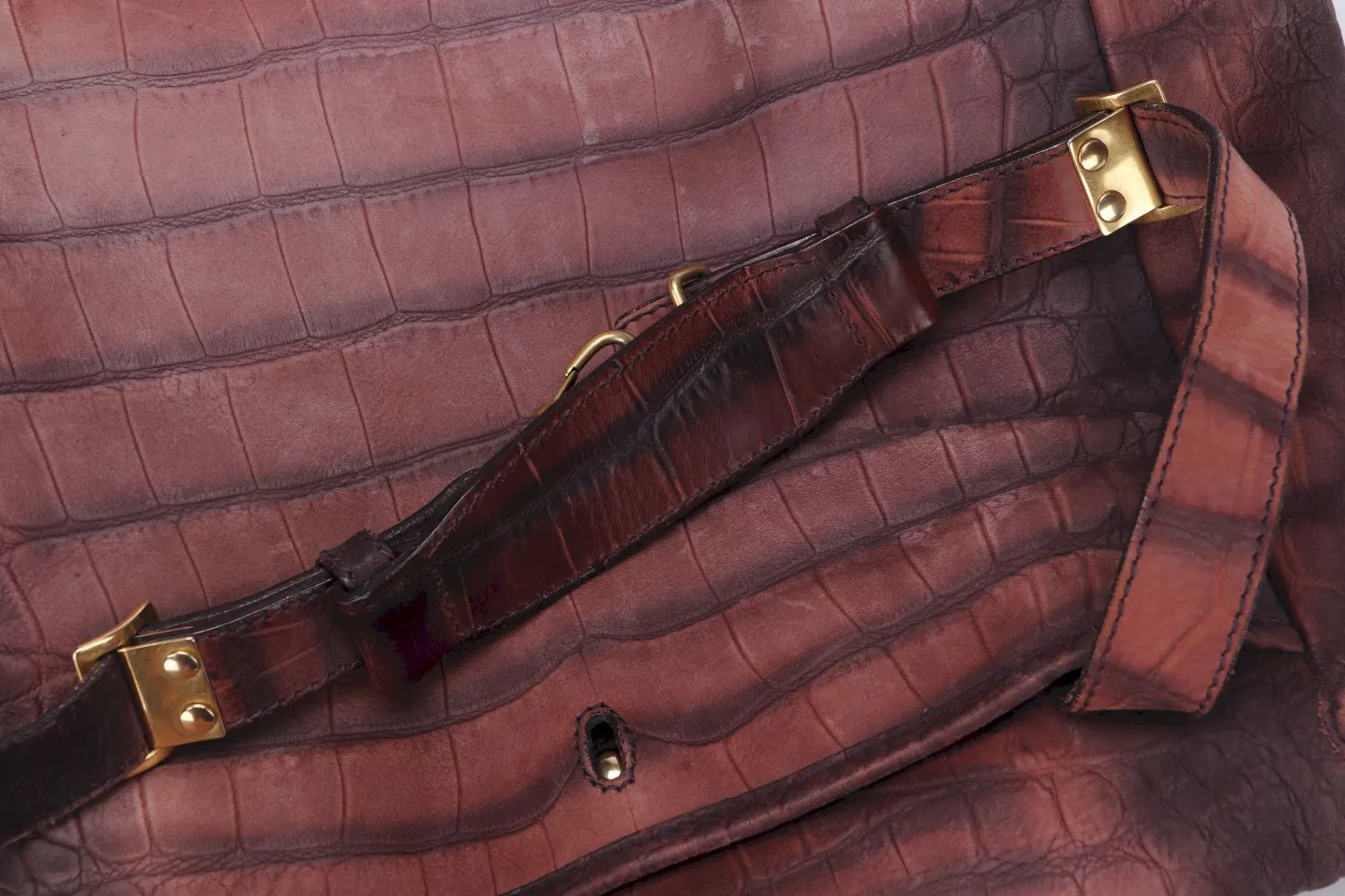 Yves Saint Laurent Besace (191839 491403) Burgundy Croc Embossed Shoulder Bag with Dust Cover