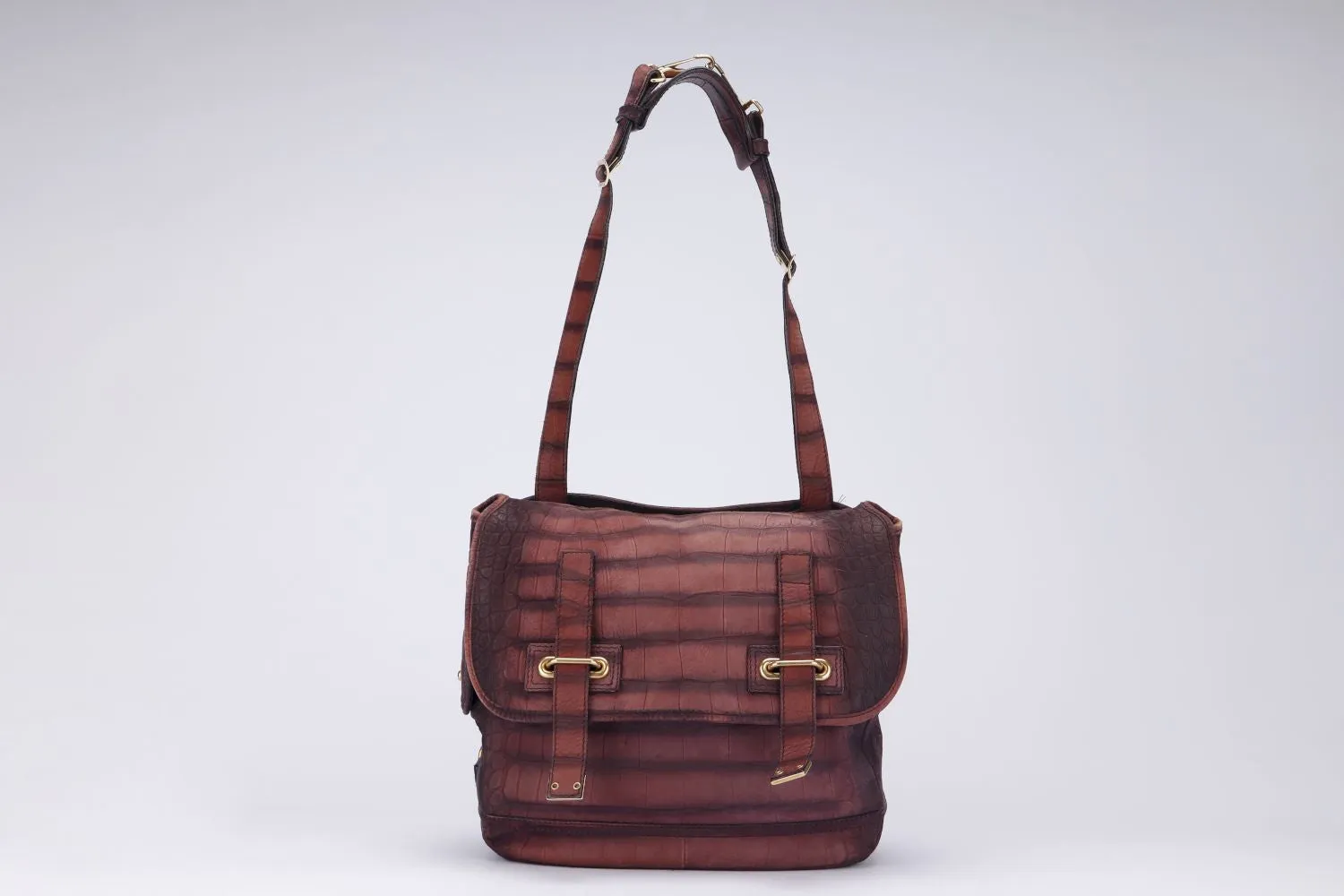 Yves Saint Laurent Besace (191839 491403) Burgundy Croc Embossed Shoulder Bag with Dust Cover