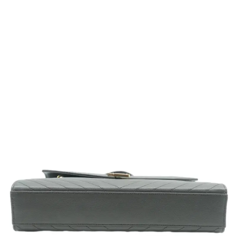 YVES SAINT LAURENT Large Envelope Chevron Leather Shoulder Bag Gray