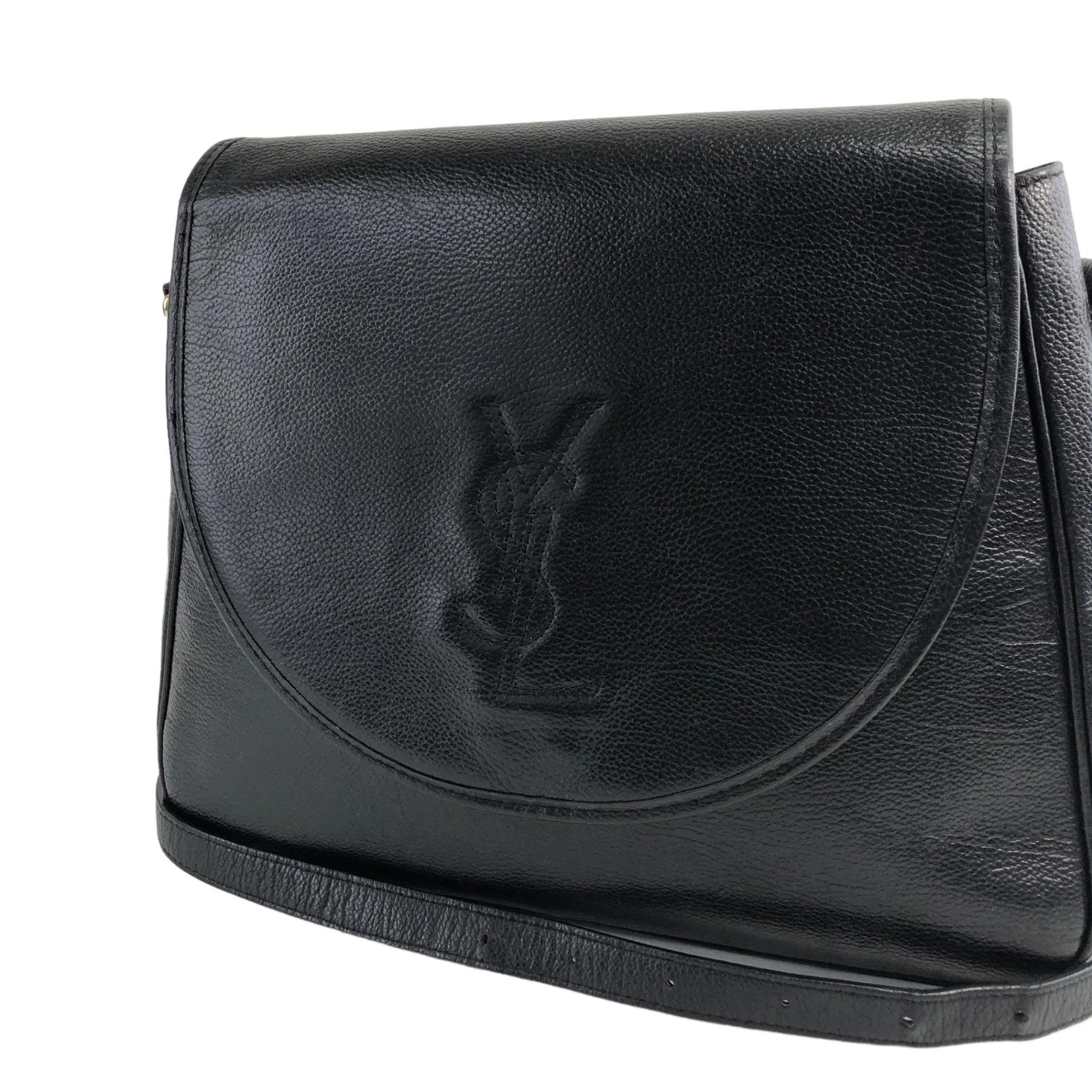 Yves Saint Laurent YSL Logo Stitch Leather Shoulder bag Black Vintage gscvrw