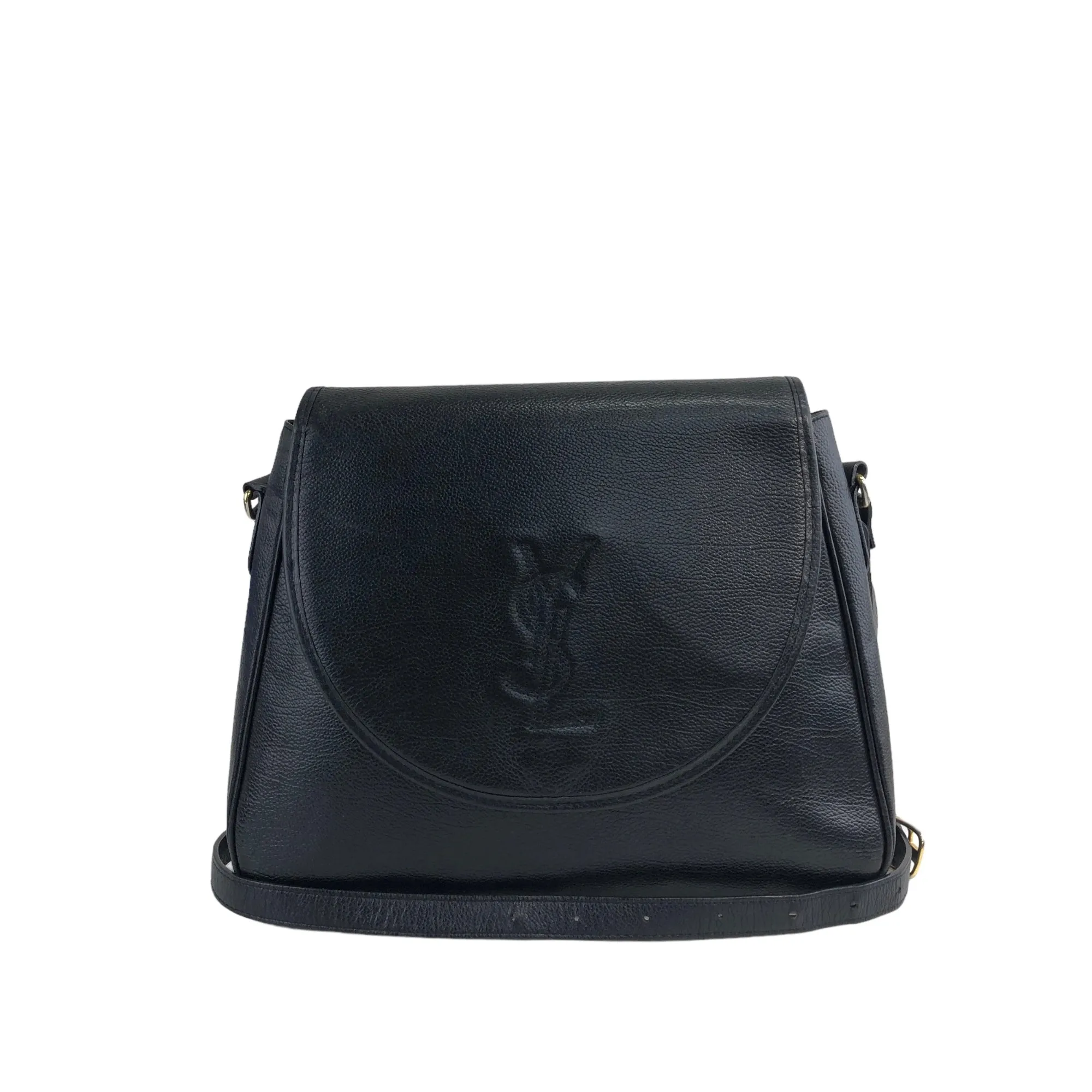 Yves Saint Laurent YSL Logo Stitch Leather Shoulder bag Black Vintage gscvrw