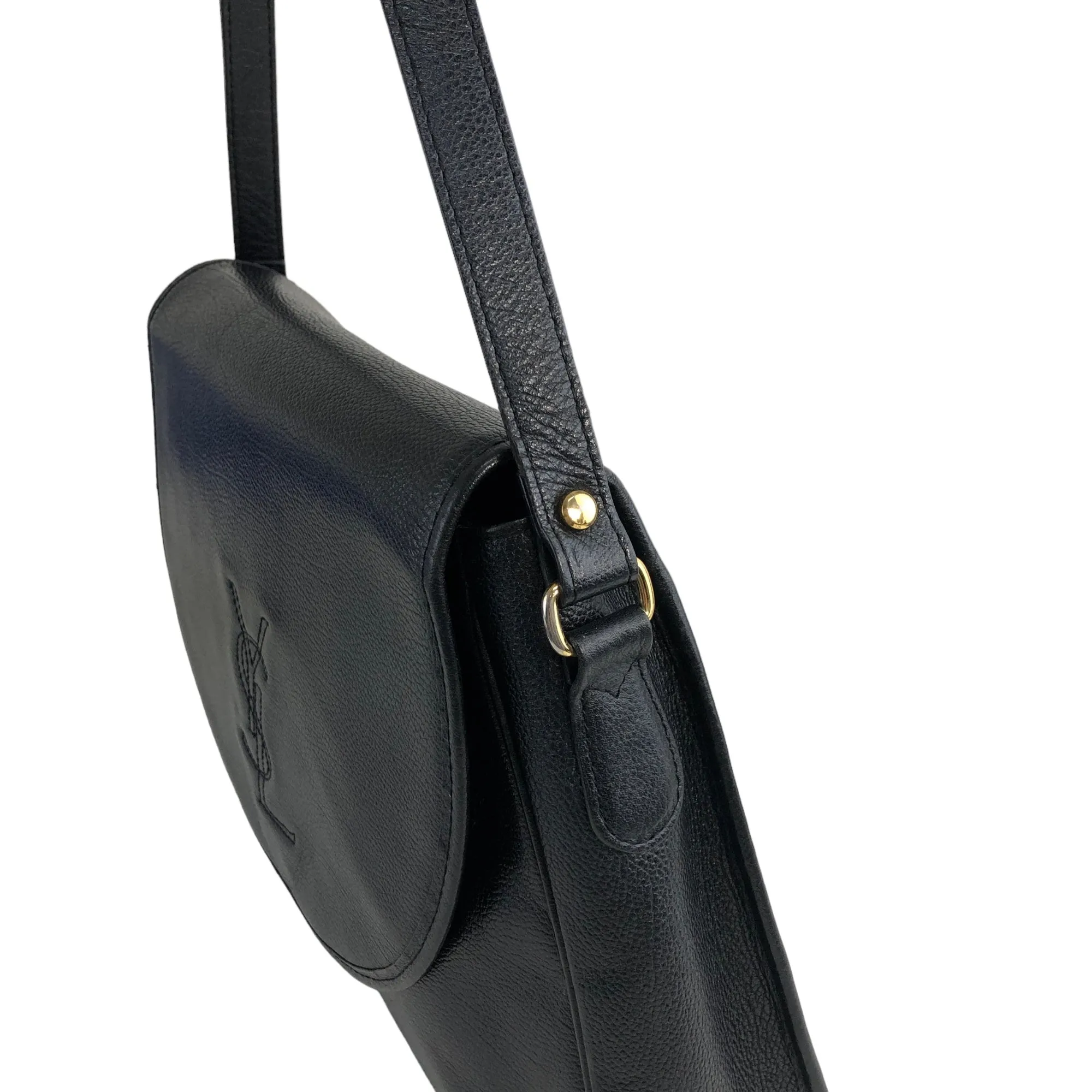 Yves Saint Laurent YSL Logo Stitch Leather Shoulder bag Black Vintage gscvrw
