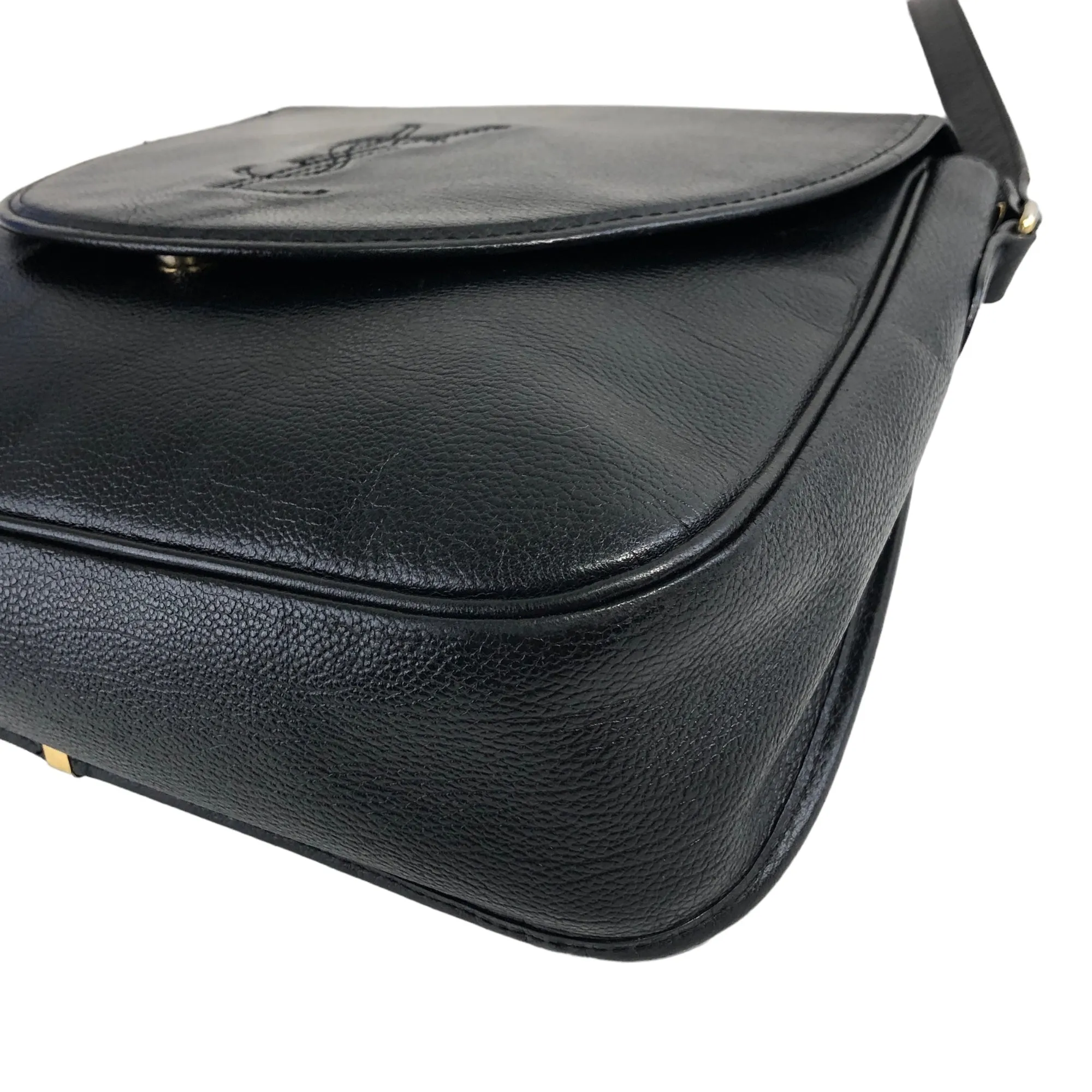 Yves Saint Laurent YSL Logo Stitch Leather Shoulder bag Black Vintage gscvrw