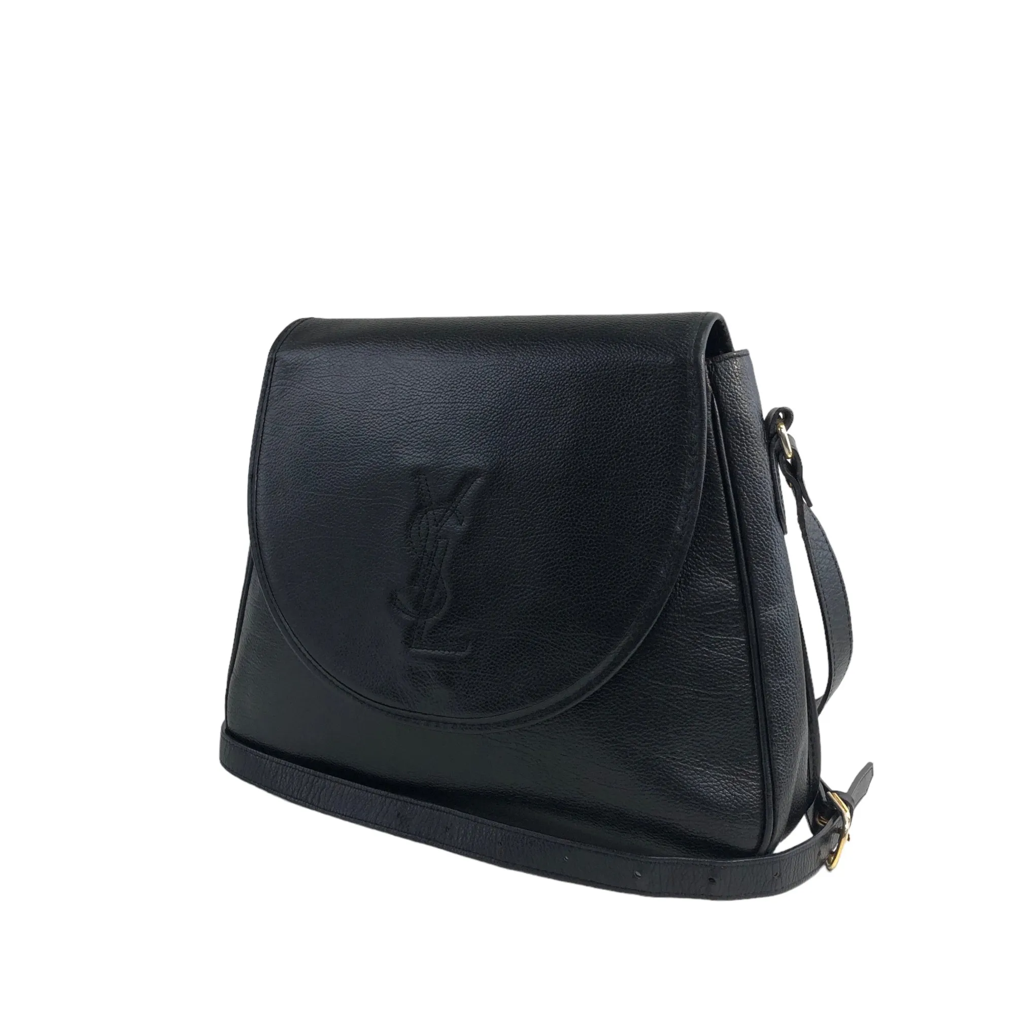 Yves Saint Laurent YSL Logo Stitch Leather Shoulder bag Black Vintage gscvrw