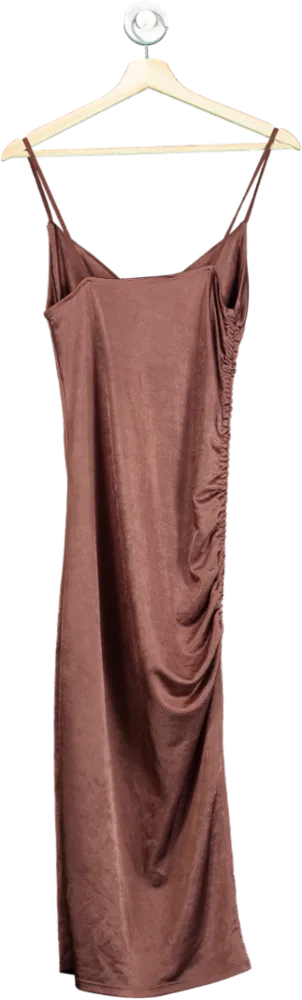 Zara Brown Ruched Midi Dress UK S