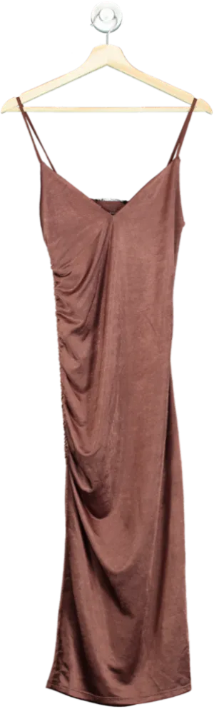 Zara Brown Ruched Midi Dress UK S