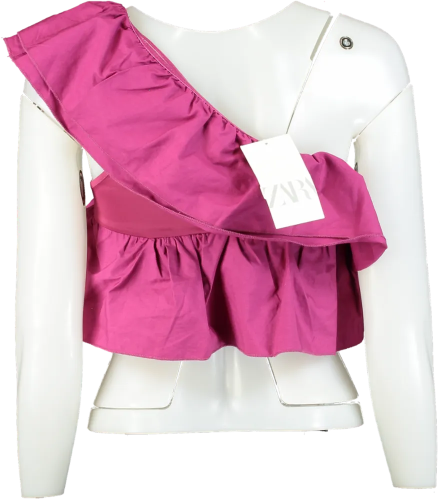 Zara Pink Ruffled One-Shoulder Top UK M
