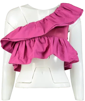 Zara Pink Ruffled One-Shoulder Top UK M