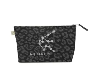 Zodiac Black Leopard Large Makeup Bag  -Aquarius